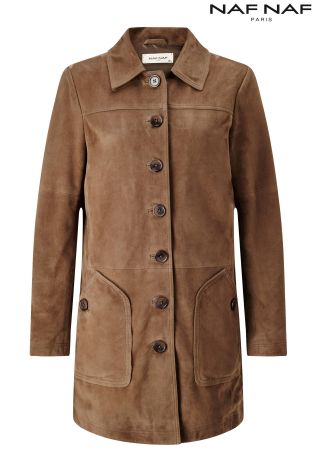 Naf Naf Suede Long Line Coat